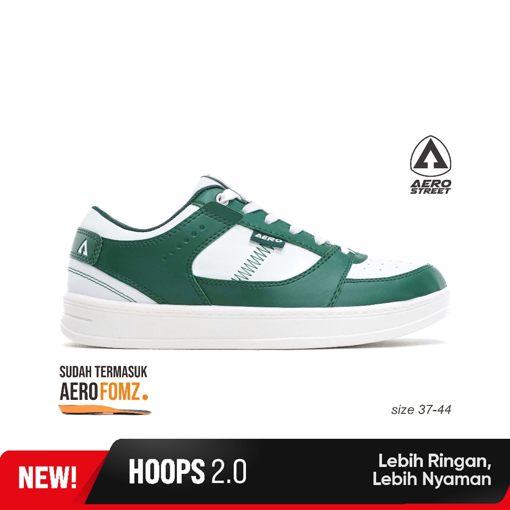 Aerostreet 37-44 Hoops Low 2.0 Putih Putih Hijau Tua - Sepatu Sneakers Casual