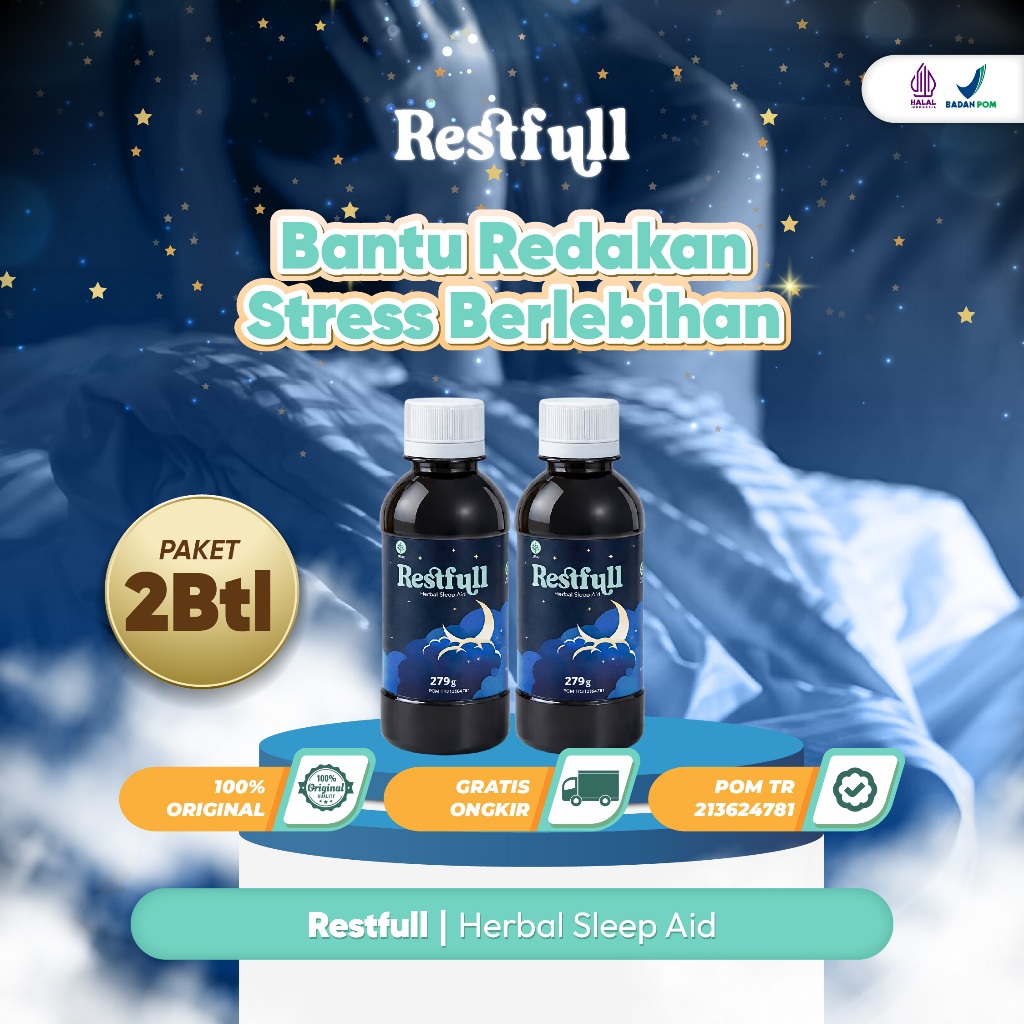 Stress Herbal - Restfull Herbal Sleep Aid 1 Botol - Ekstrak Akar Valerian - Ekstrak Biji Pala - Bant