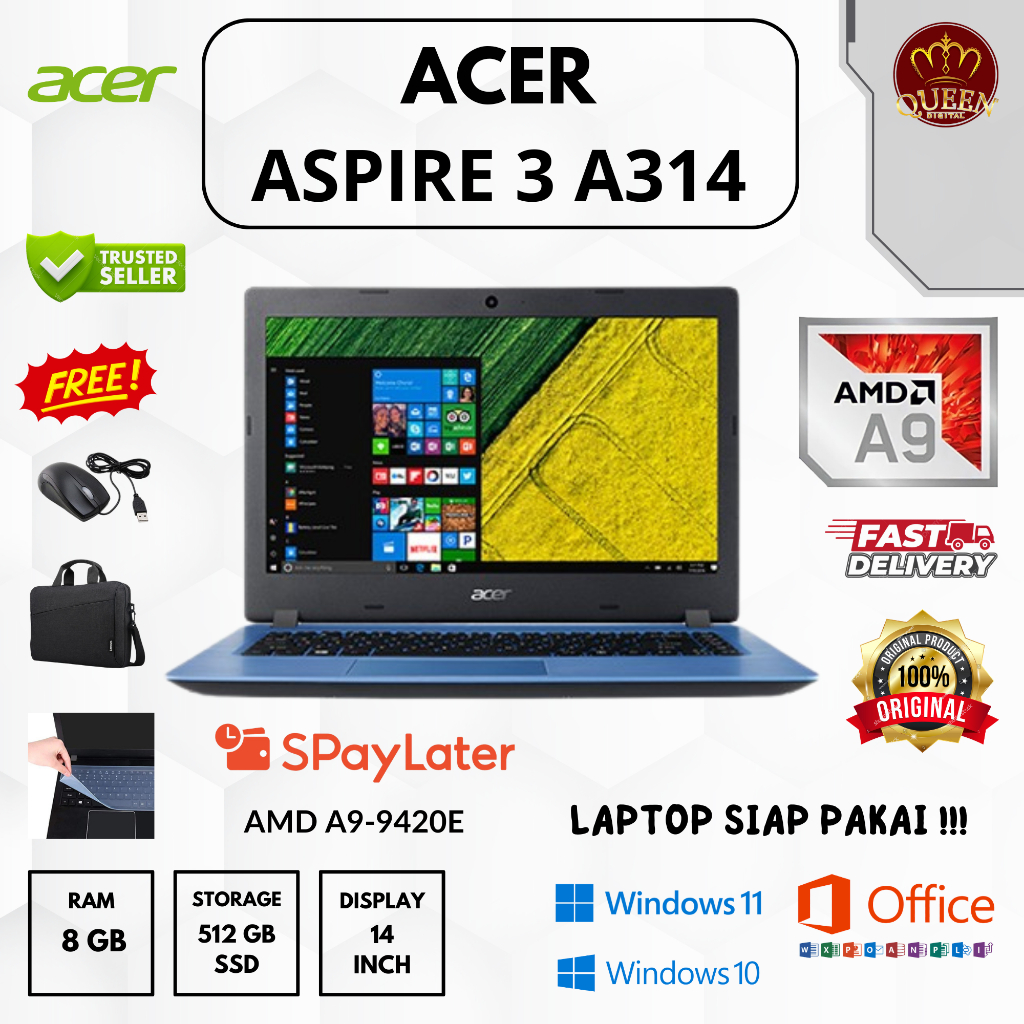 ACER ASPIRE 3 A314 | AMD A9-9420E | 8GB RAM | SSD 512GB | 14 INCH