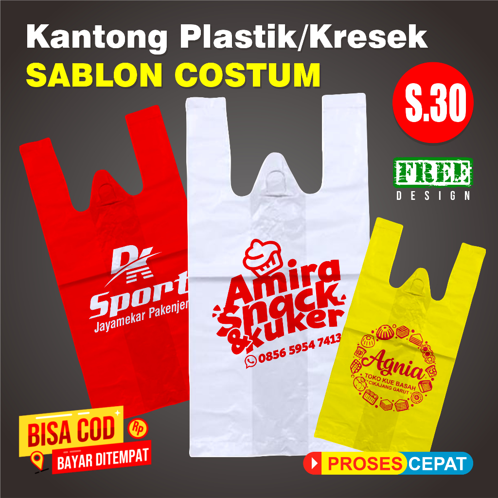 100 pcs Kantong Plastik Kresek Sablon S.30 Plastik HD PE Kemasan Toko Laundry Kelontongan Minimarket