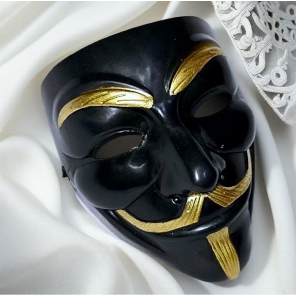 Topeng Anonymous Hitam Vendetta - Topeng Hacker Hitam Klasik dengan Desain Unik dan Menarik untuk Be