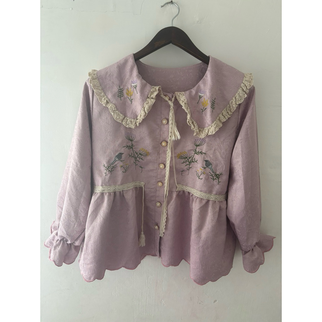 baju muslim motif bunga warna ungu lilac LD 92