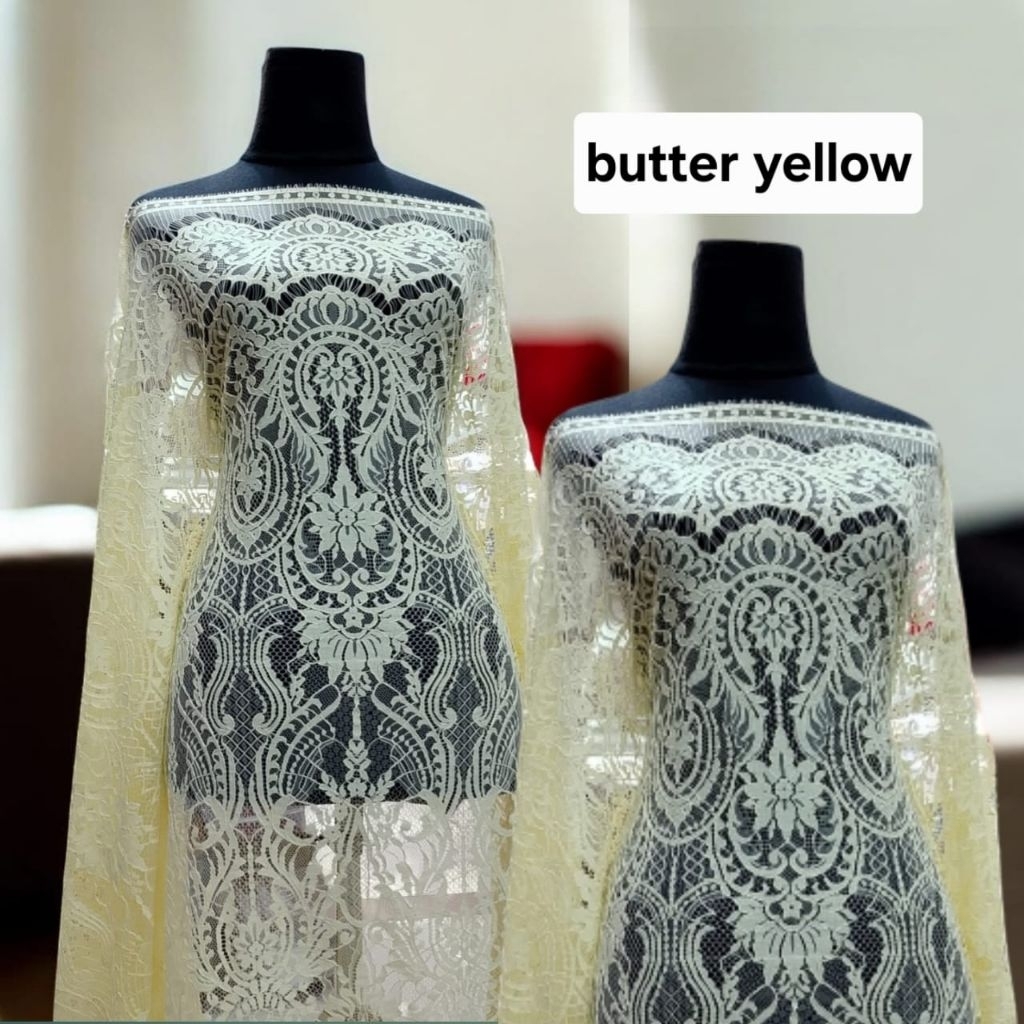 Kain Brokat Semi Prancis/Bahan Kain Semi Prancis Untuk Kebaya/Kain Tile Semi Prancis Ukuran 2.5 mete