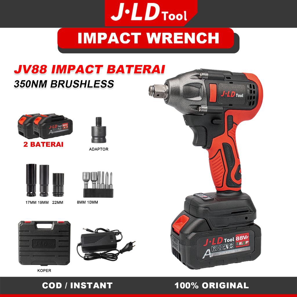 Impact Wrench JLD Tool Jv88 2 Baterai Kapasitas 88Vf 10Cell Impack Pembuka Baut Roda Motor Mobil Sca