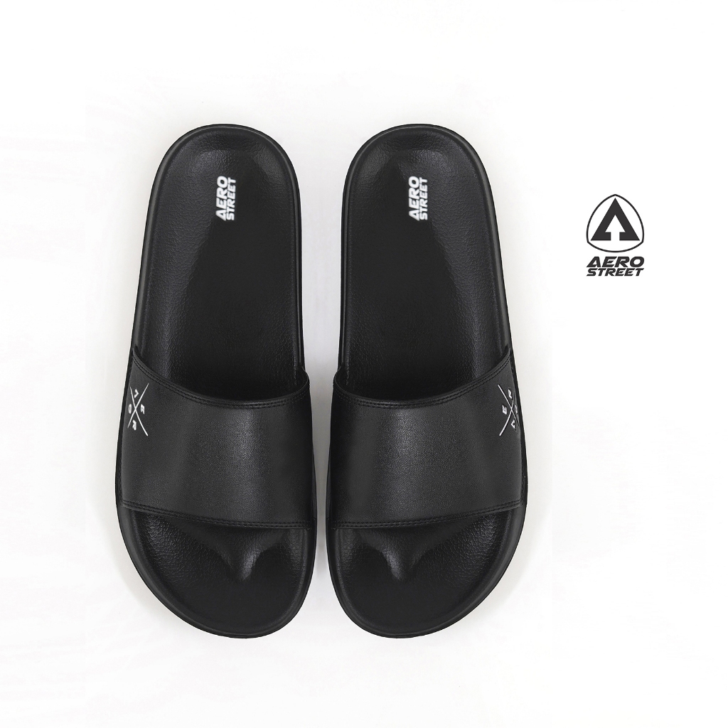 Aerostreet 39-44 Xenon Hitam Hitam - Sandal Sendal Selop Slip On Casual Pria Wanita Aero Street 22AA