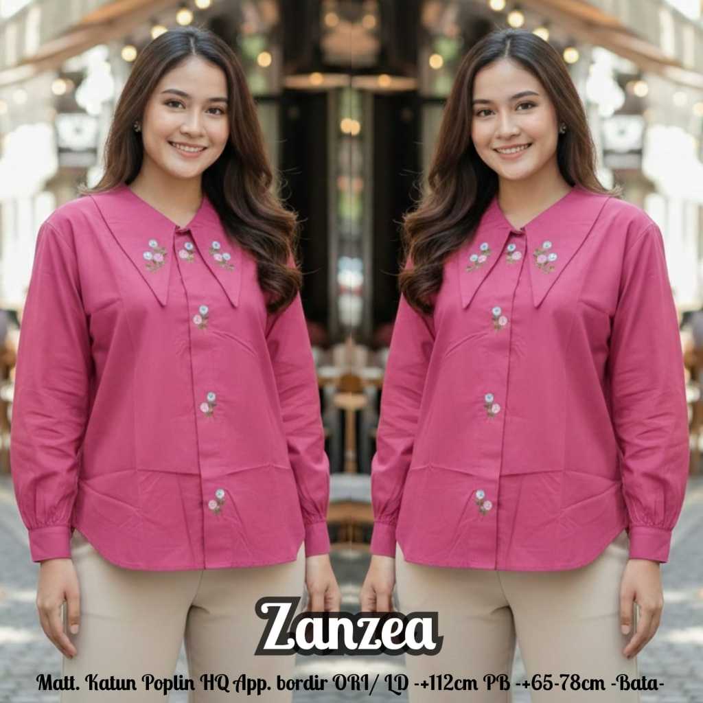ZANZEA BLOUSE ATASAN KEMEJA WANITA LENGAN PANJANG BORDIR BUNGA KATUN POPLIN HALUS LD 112 PJ 65