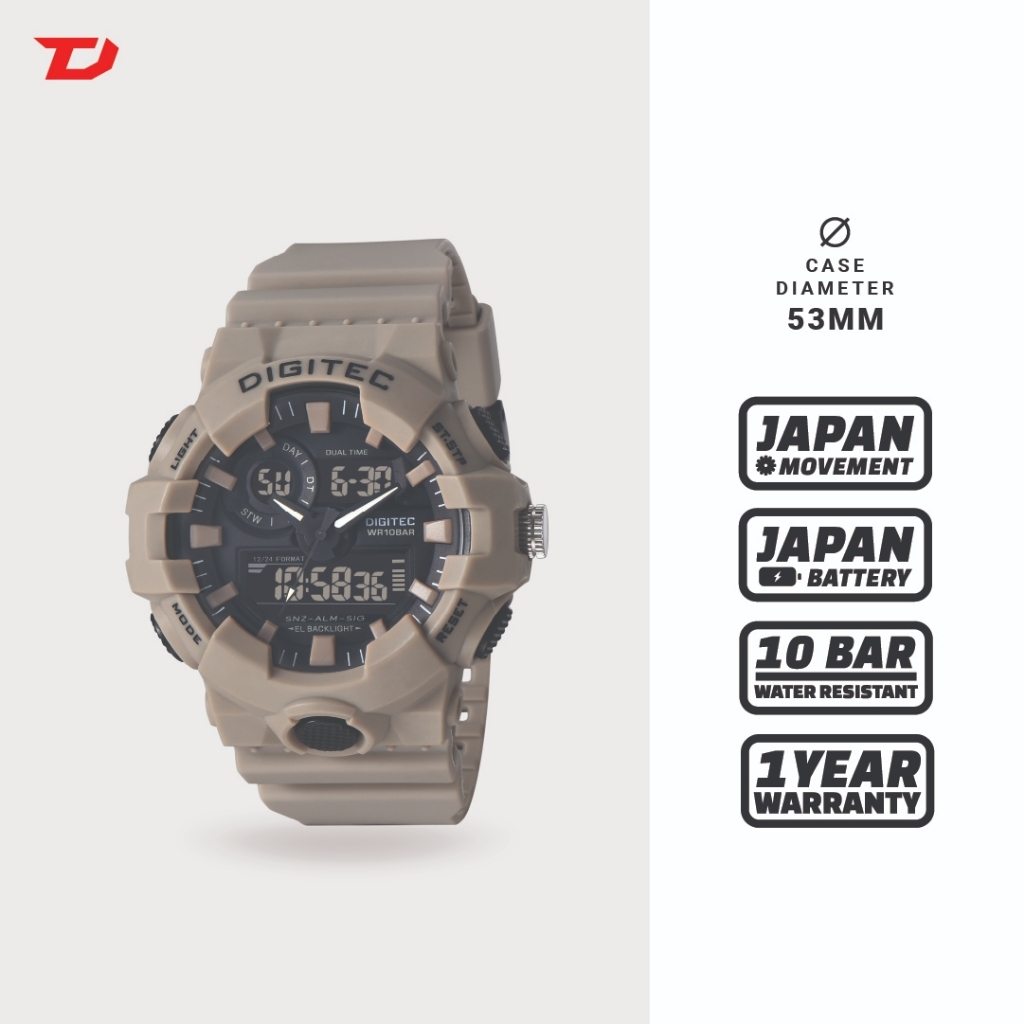 Jam Tangan Sport Pria Digitec 2112 Double Time Strap Rubber Karet Original