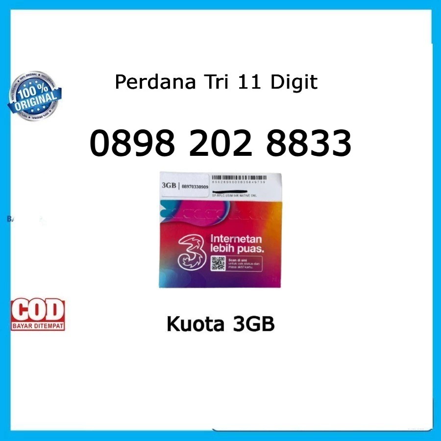 Nomor Cantik Tri 11 Digit Kuota Happy 3GB Kartu Perdana Nomer Cantik 3 Murah Bisa Seluruh Indonesia