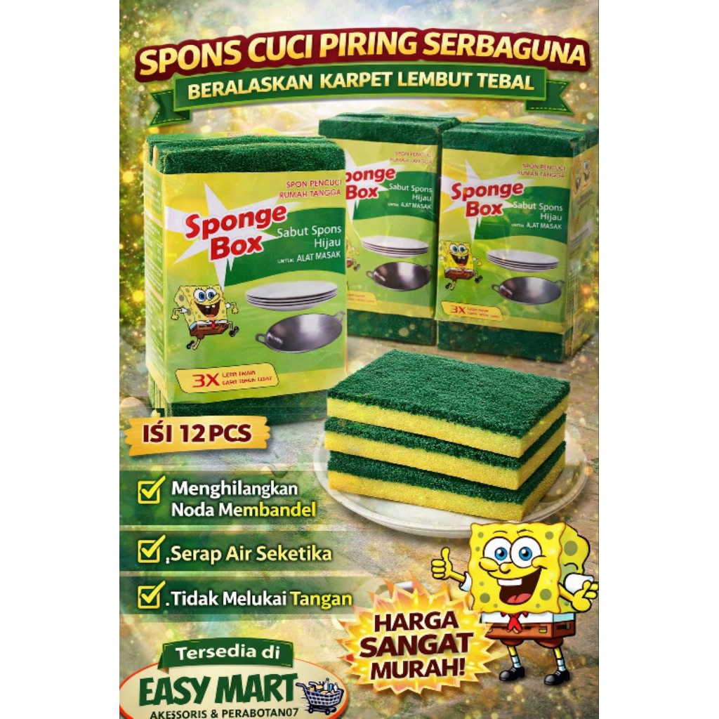 Judul Produk: Spons Cuci Piring Tebal 12pcs – Kuat Angkat Noda & Awet | Harga Grosir Murah