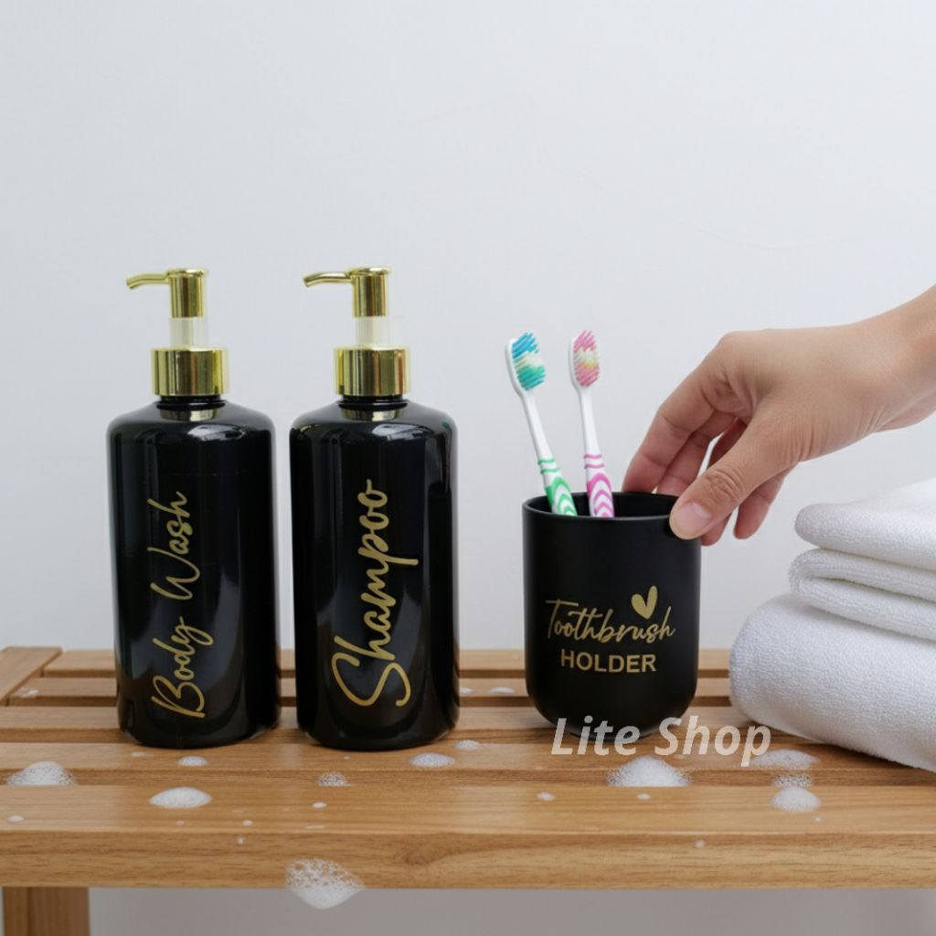 BOTOL REFILL SABUN CAIR 500ML HITAM GOLD AESTHETIC