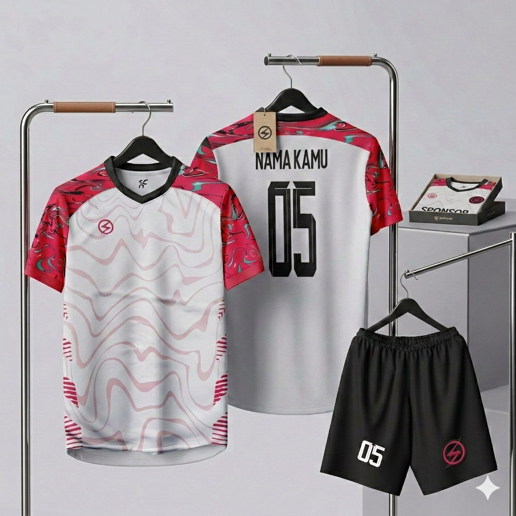 Gratis Custom Sablon Nama Dan Nomer Baju Sepak Bola  Jersey Futsal Cowok Cewek  1 Set Baju + Celana