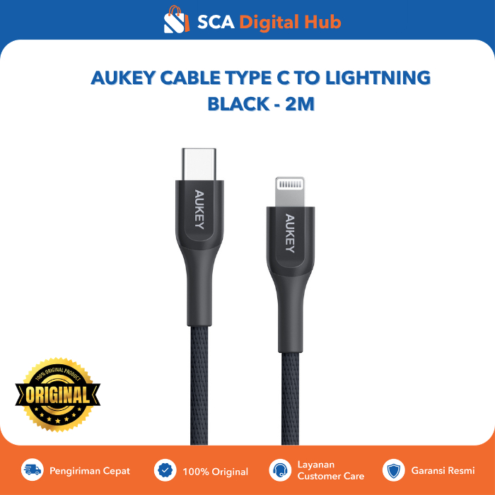 AUKEY CABLE TYPE C TO LIGHTNING BLACK - 2M