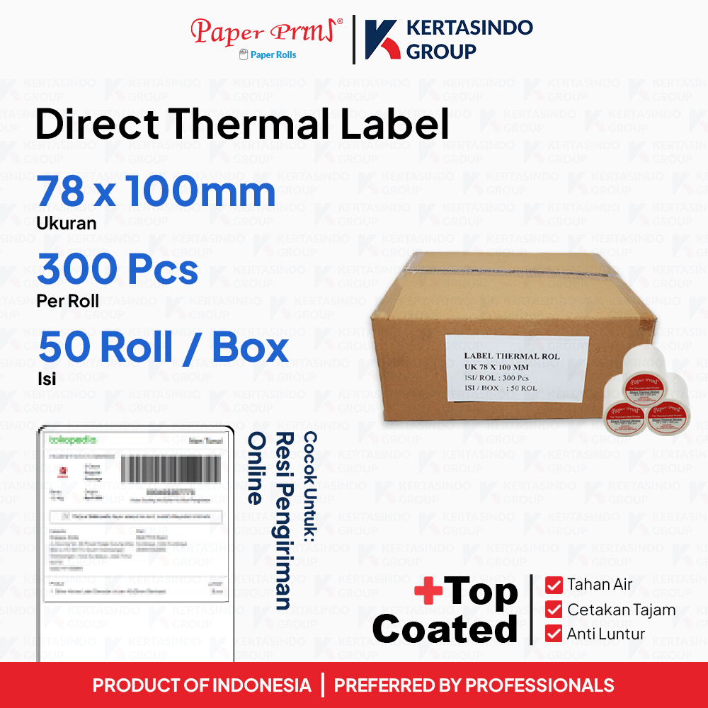Kertas Direct Thermal 78x100mm Paperpryns Sticker Label Barcode Resi (1 Box isi 50 Roll)