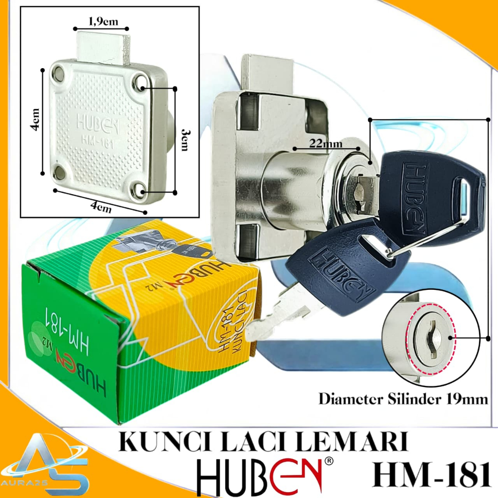 HUBEN HM-181 Kunci Laci Lemari/Kunci Loker Cabinet 19mm