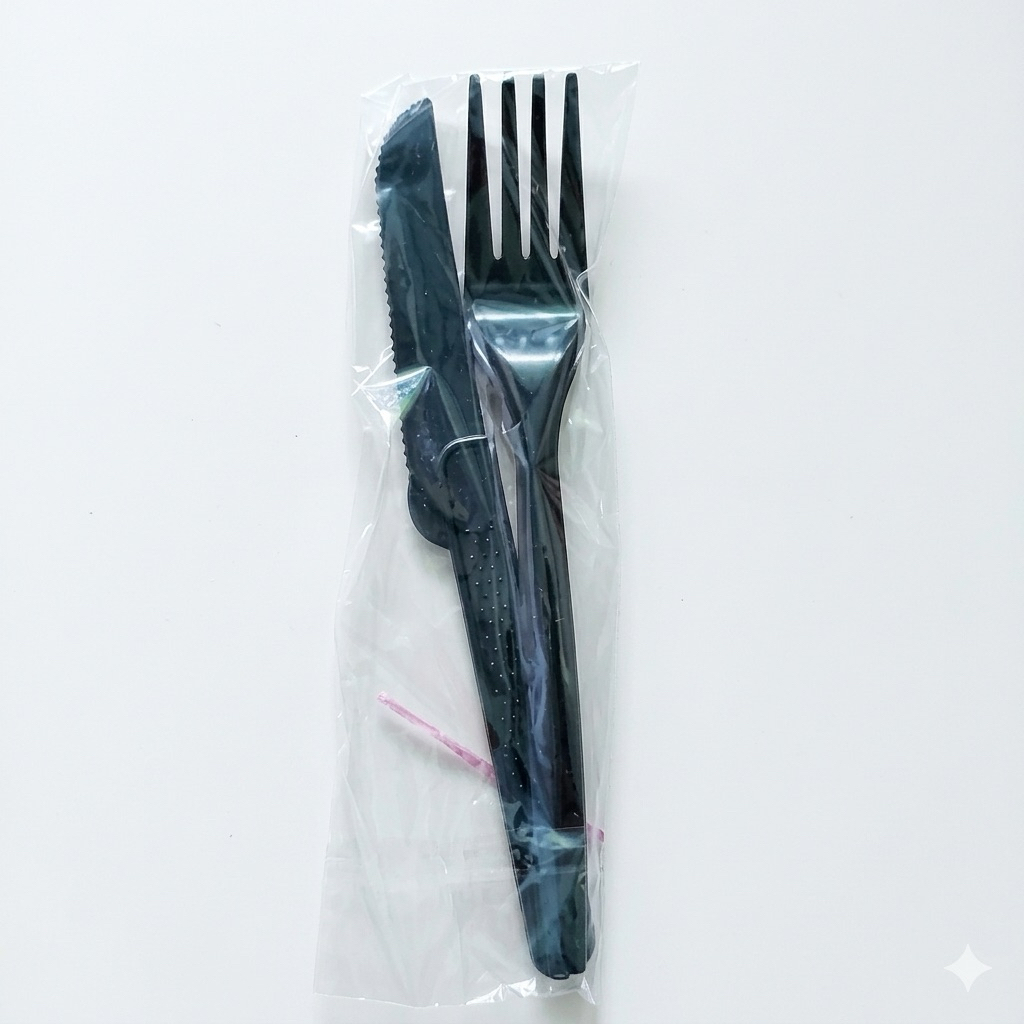 Set Pisau Garpu Plastik Hitam