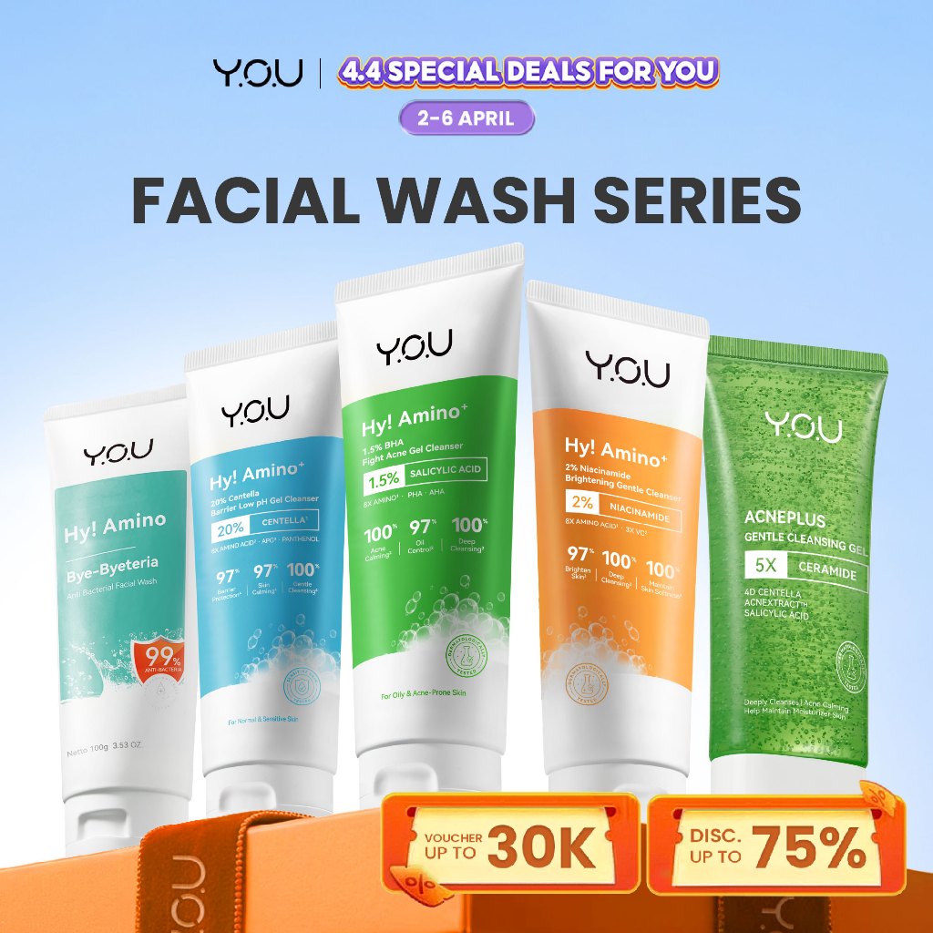 YOU Hy Amino Facial Wash 100g Anti Acne, Hydrating, Brightening, Oil Control Sabun Cuci Muka