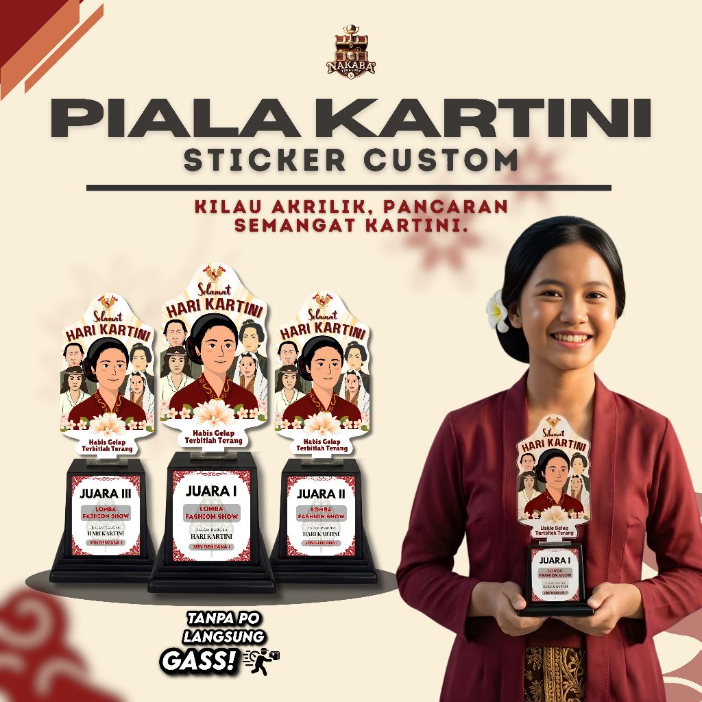Piala Akrilik Hari Kartini Sticker Custom Plus Tatakan Penghargaan Kenangan Kejuaraan Lomba 21 April