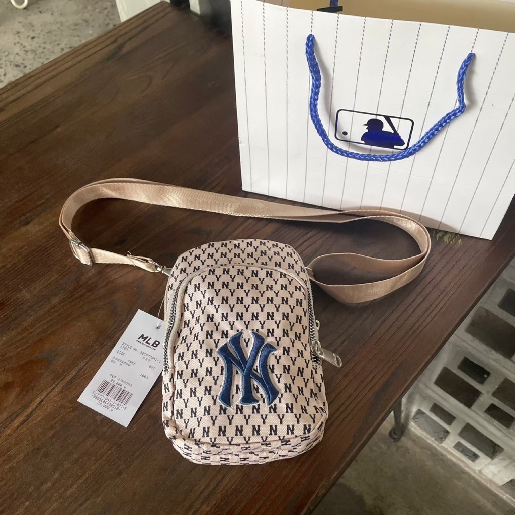 TAS SLINGBAG MLB NY MONOGRAM ORIGINAL KHAKI BAGS / TAS SLINGBAG PRIA WANITA / BEST SELLER BISA COD