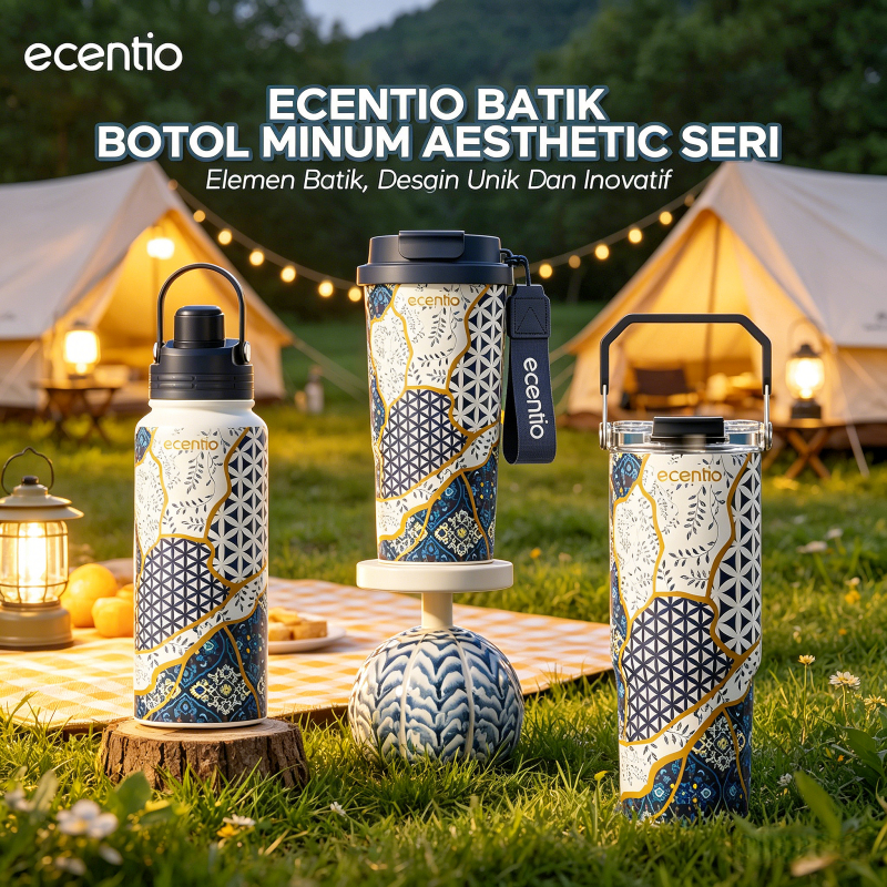 Ecentio Batik Botol Minum Aesthetic Series Food Grade Plastik/Stainless Tumbler Pum Quality Tumbler