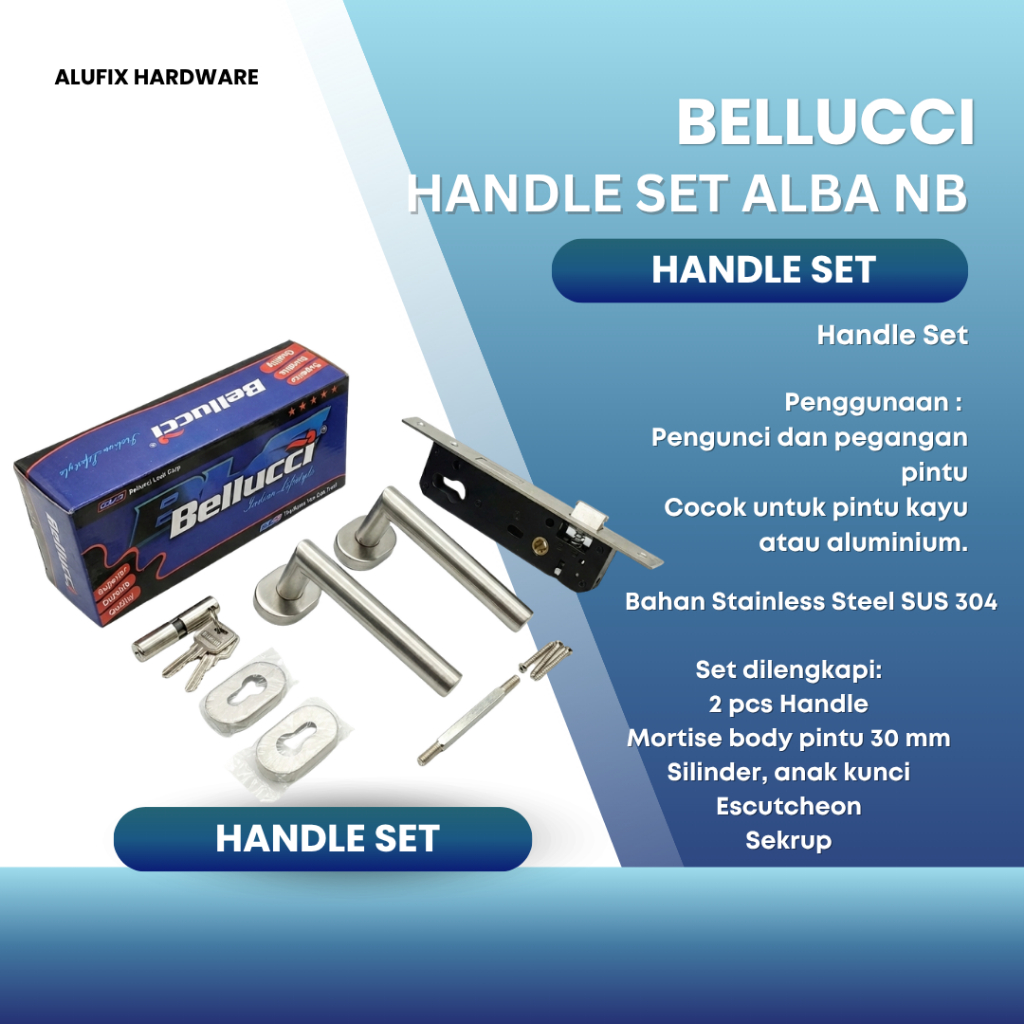 Kunci Pintu Set Bellucci Alba NB - Handle Set Kunci Pintu Bellucci Stainless 304