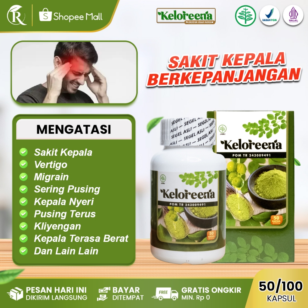KELOREENA Obat Sakit Kepala Vertigo Migrain Sering Pusing Sakit Kepala Bagian Belakang Sering Pusing