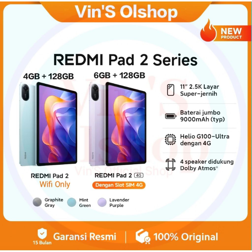 Xiaomi Redmi PAD 2 Series | Redmi Pad 2 LTE 4G 6GB+128GB & Redmi Pad 2 4GB+128GB Wifi Only - MediaTe