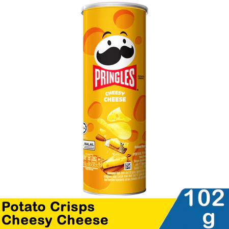Snack Pringles Potato Crispy Rasa Cheesy Cheese Kemasan Kaleng Isi 102 Gram Makanan Ringan Kentang