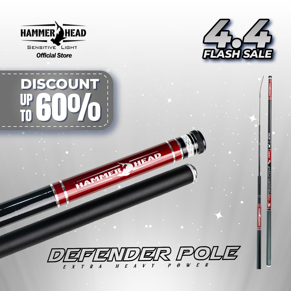 HAMMER HEAD Joran Pancing Tegek DEFENDER POLE 240 - 630CM Carbon X30 Extra Heavy Solid Tip