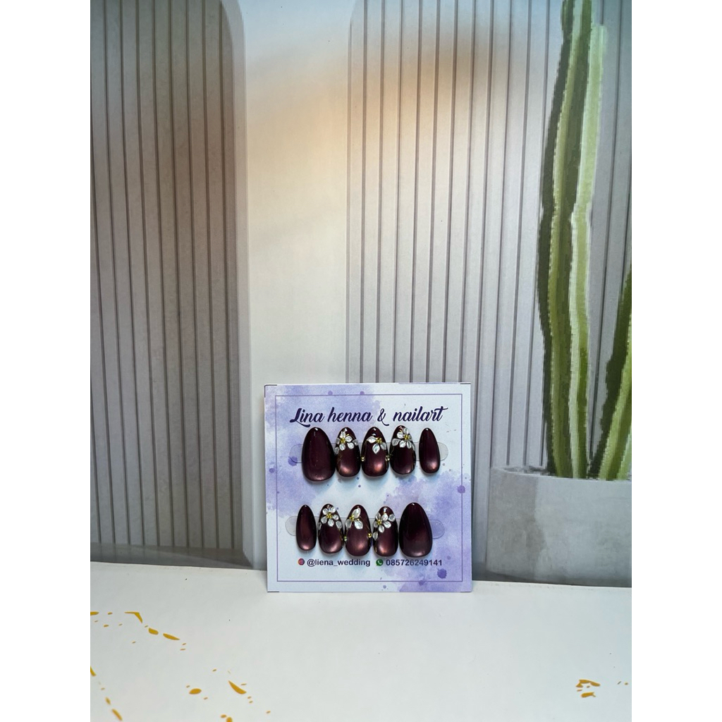 fake nails wedding 3D//fake nails party home made  maroon model 1