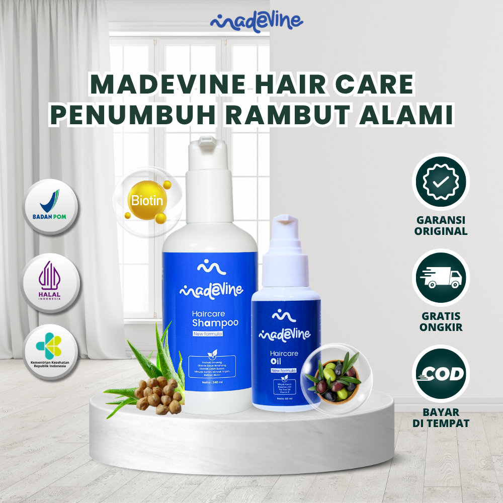 Madevine Hair Oil + Shampoo Atasi Rambut Rontok Dan Kebotakan Dini | Bisa COD