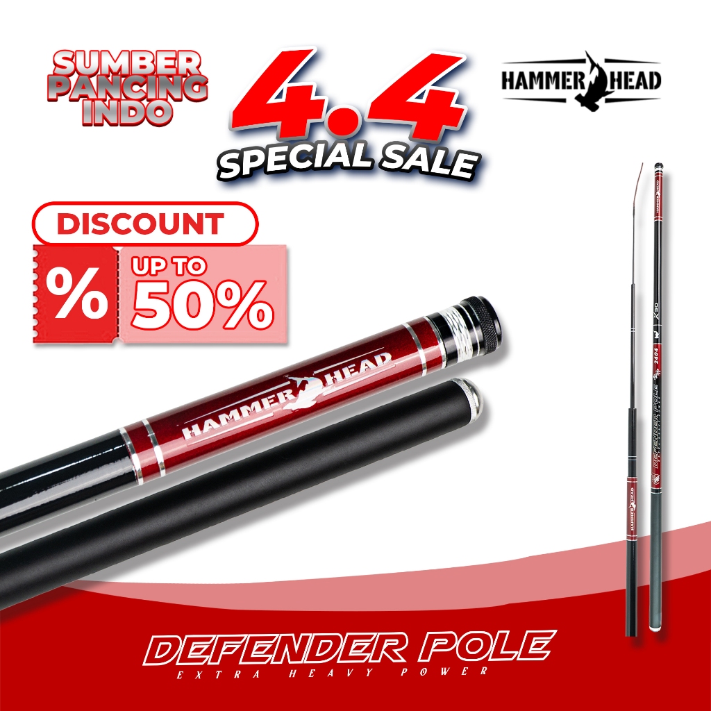 HAMMER HEAD Joran Pancing Tegek DEFENDER POLE 240 - 630CM Carbon X30 Extra Heavy Solid Tip
