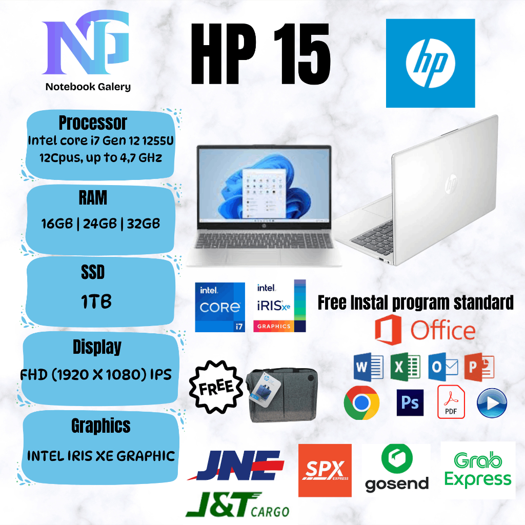 Laptop Baru HP 15 / HP OMNIBOOK 5 FLIP Intel i7 1255U(12Cpus Up to 4,7GHz) | Intel Core 7 150U (12Cp