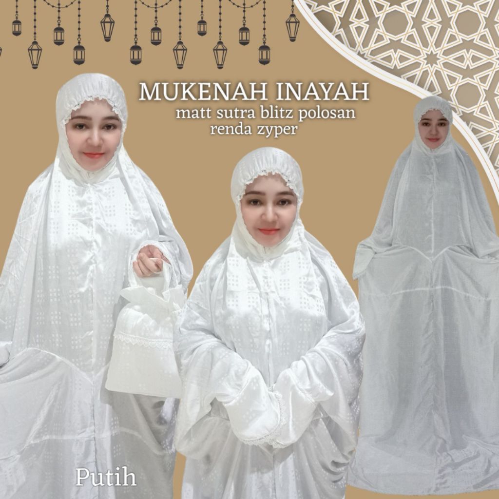 (Real Pict) Mukena Inayah Terusan Matt Sutra Blitz Polos Jumbo Size