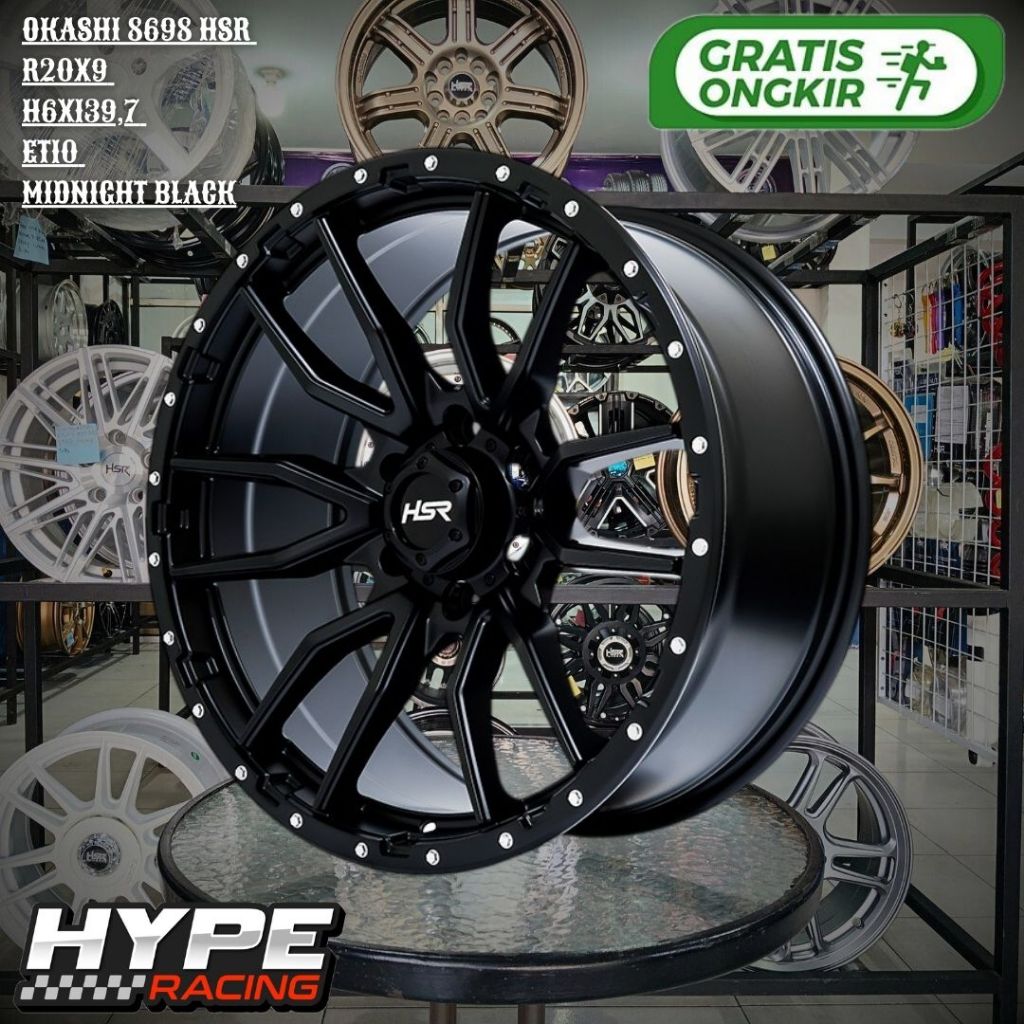 Velg Mobil R20 HSR OKASHI Ring 20 Hitam Lubang 6 untuk FORTUNER , HILUX DC , PAJERO , DMAX , BT50