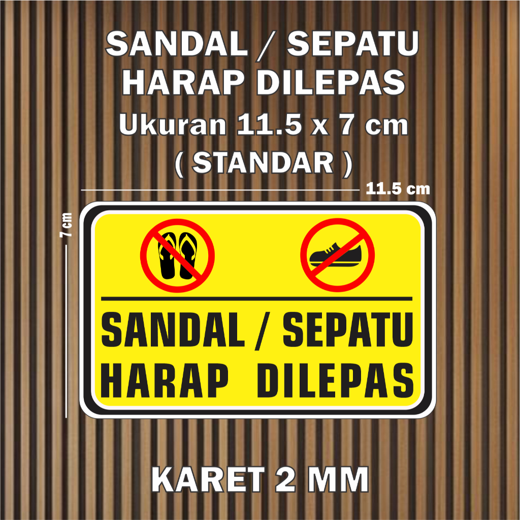 Pajangan hiasan dinding plang Sandal Sepatu Harap Dilepas kuning ukuran 11.5 x 7 cm Dekorasi peringa