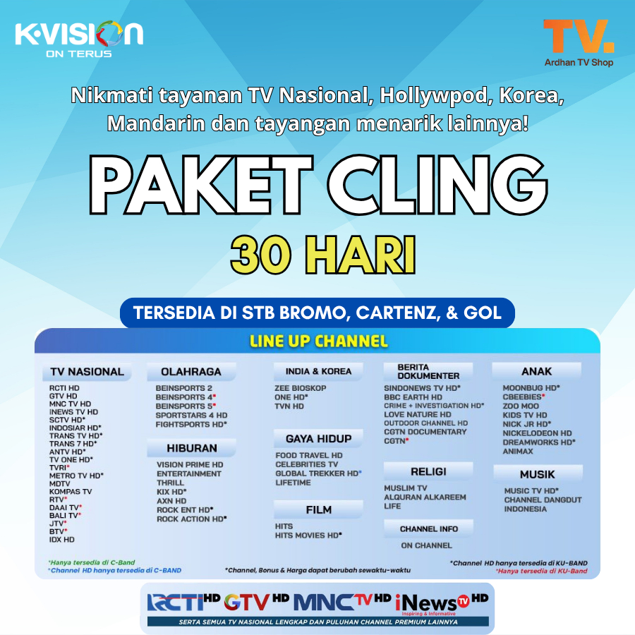 Paket Voucher KVision dan Deco GOL Paket Cling 1 Bulan - Channel TV Nasional