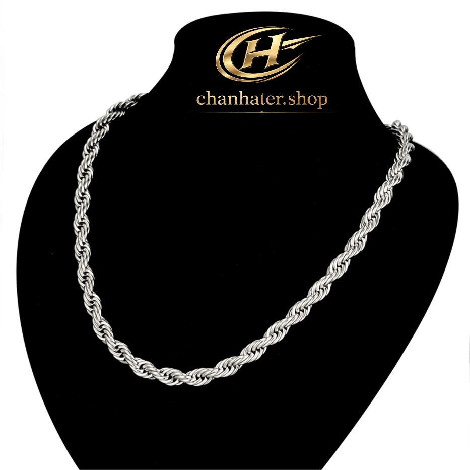 Kalung pria wanita titanium rantai tambang perak silver cowok cewek keren anti karat