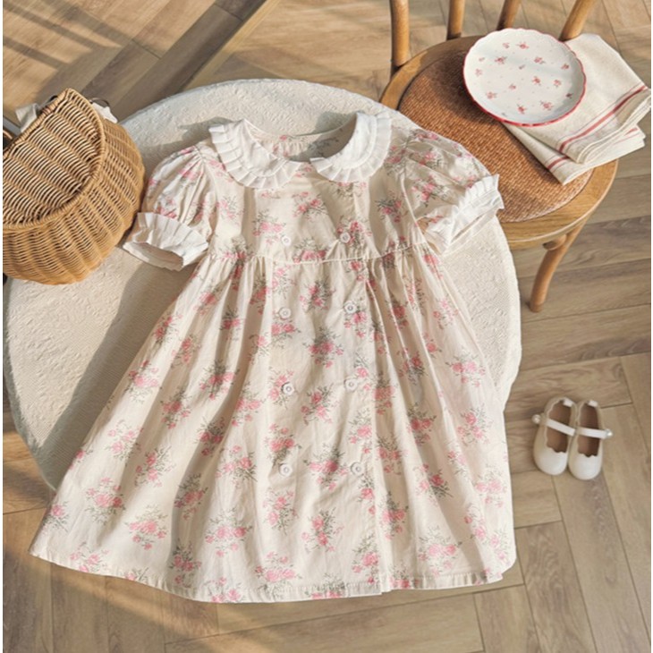 Duducream dress lengan pendek print floral bunga korea anak perempuan korea