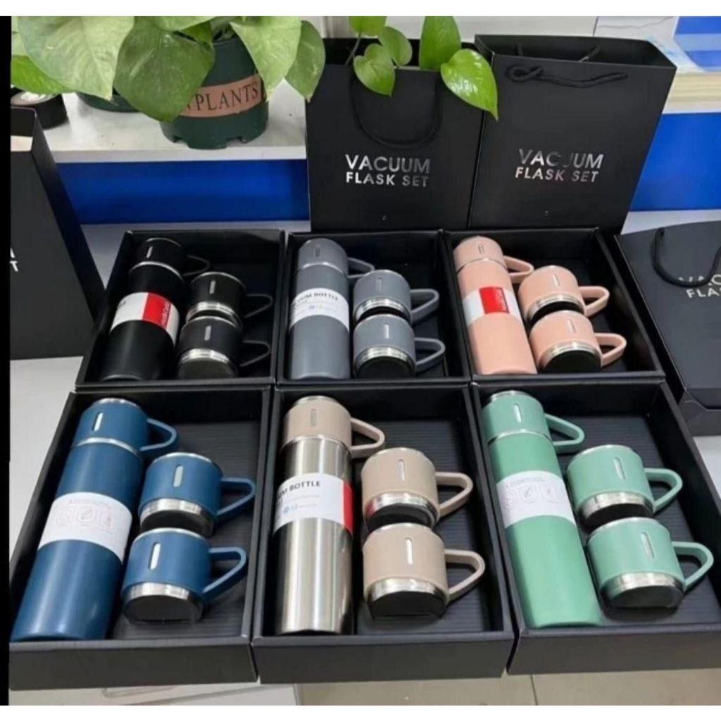 Termos Vacuum Flask Set 500ml - Desain Elegan, Warna Acak, Souvenir Premium