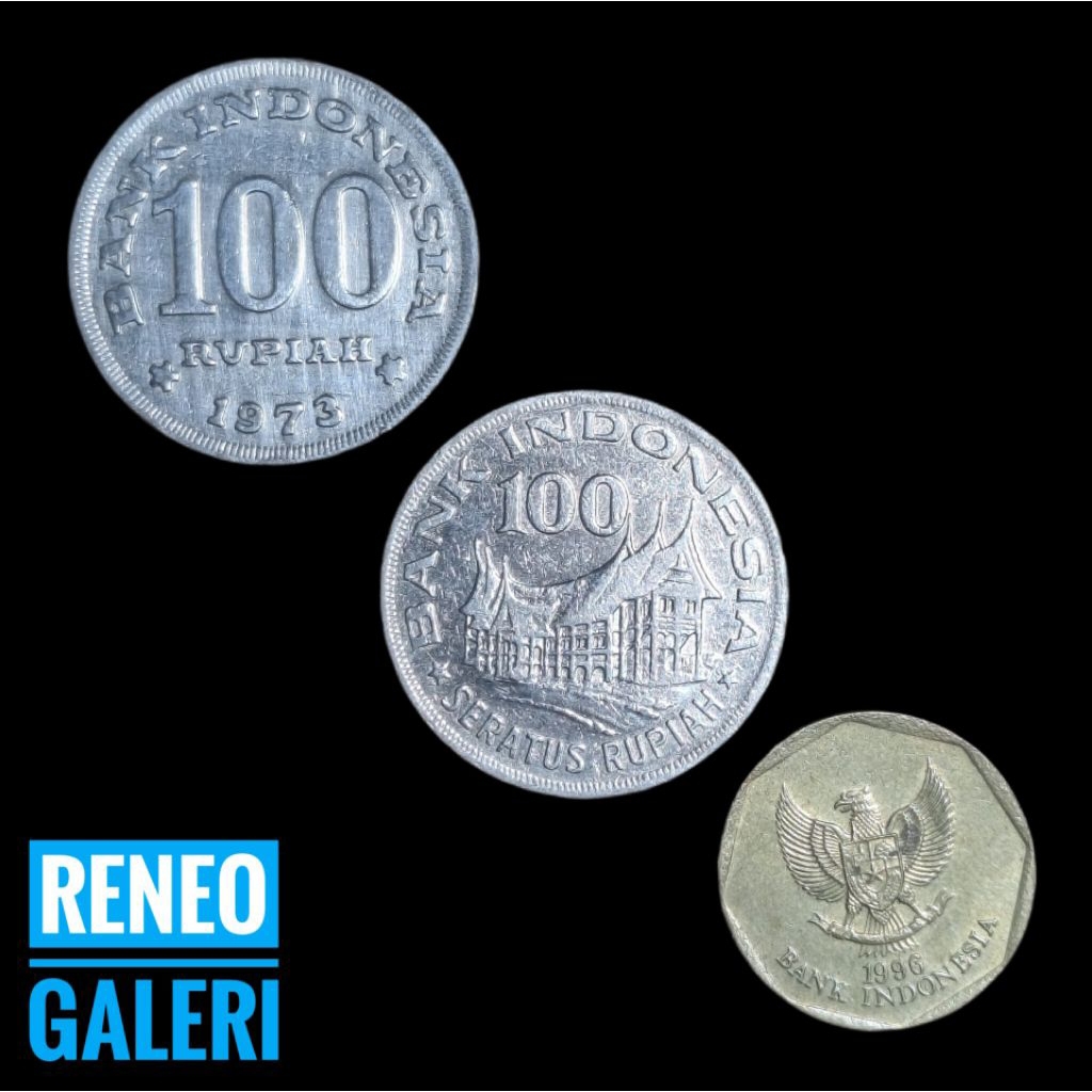 VF Paket 3 Variasi Koin 100 Rupiah uang kuno logam Indonesia original asli set Koleksi asli 1973 197