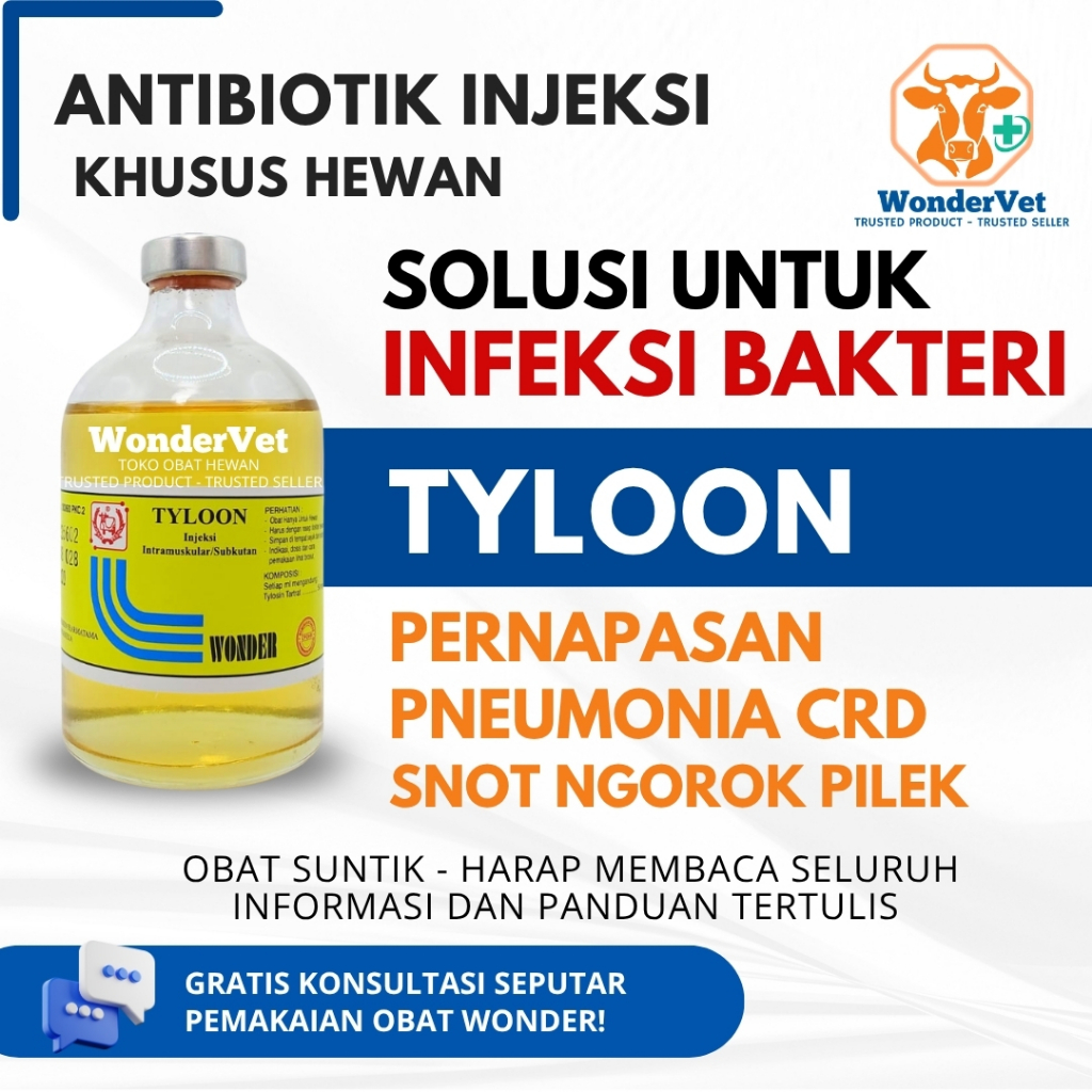 TYLOON - Antibiotik injeksi hewan CRD Snot Flu Ngorok Batuk Pernapasan