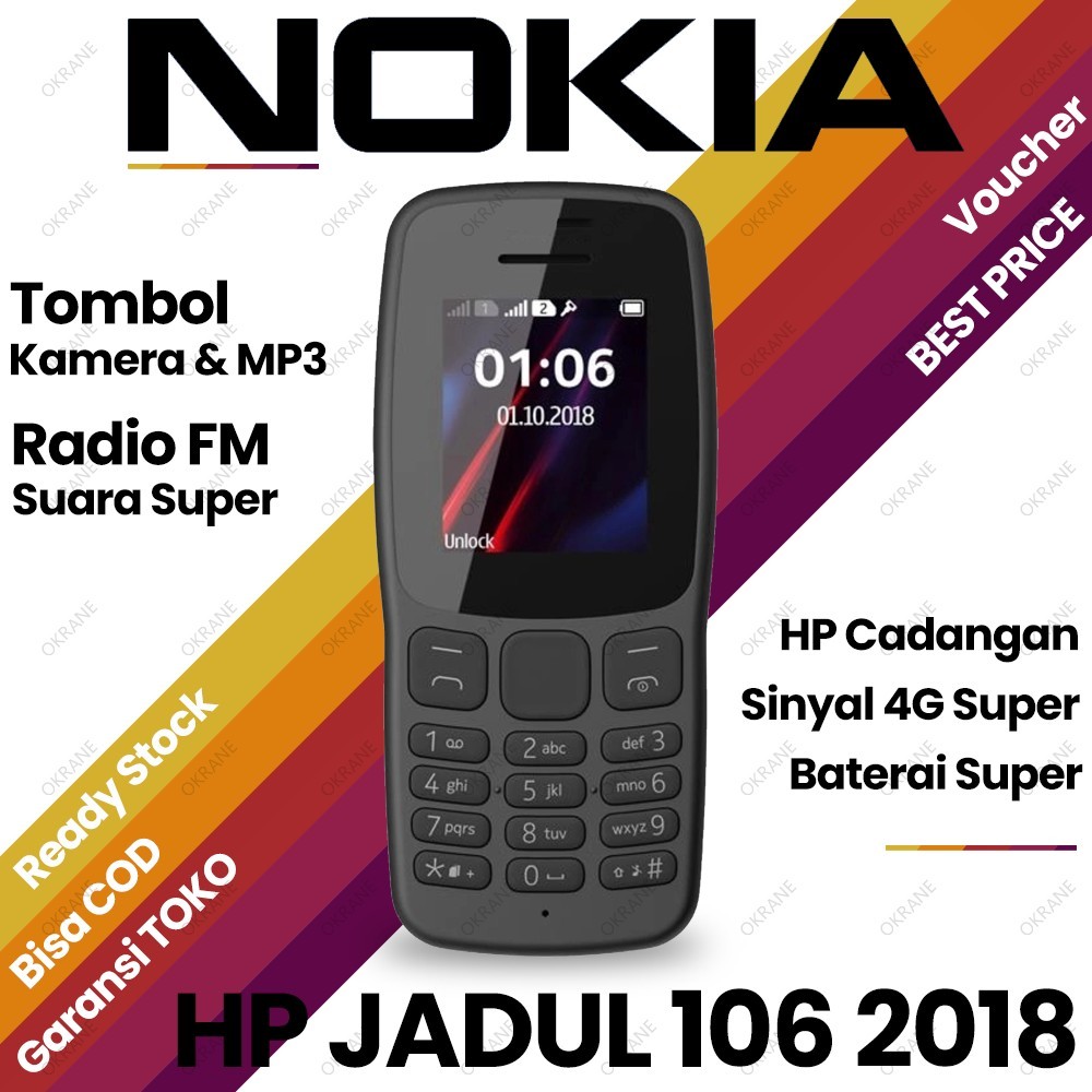 HP Nokia 106 2018 Dual SIM HP Jadul Klasik Sinyal Aman Baru Ori Garansi 1 Tahun Ready Stock Promo