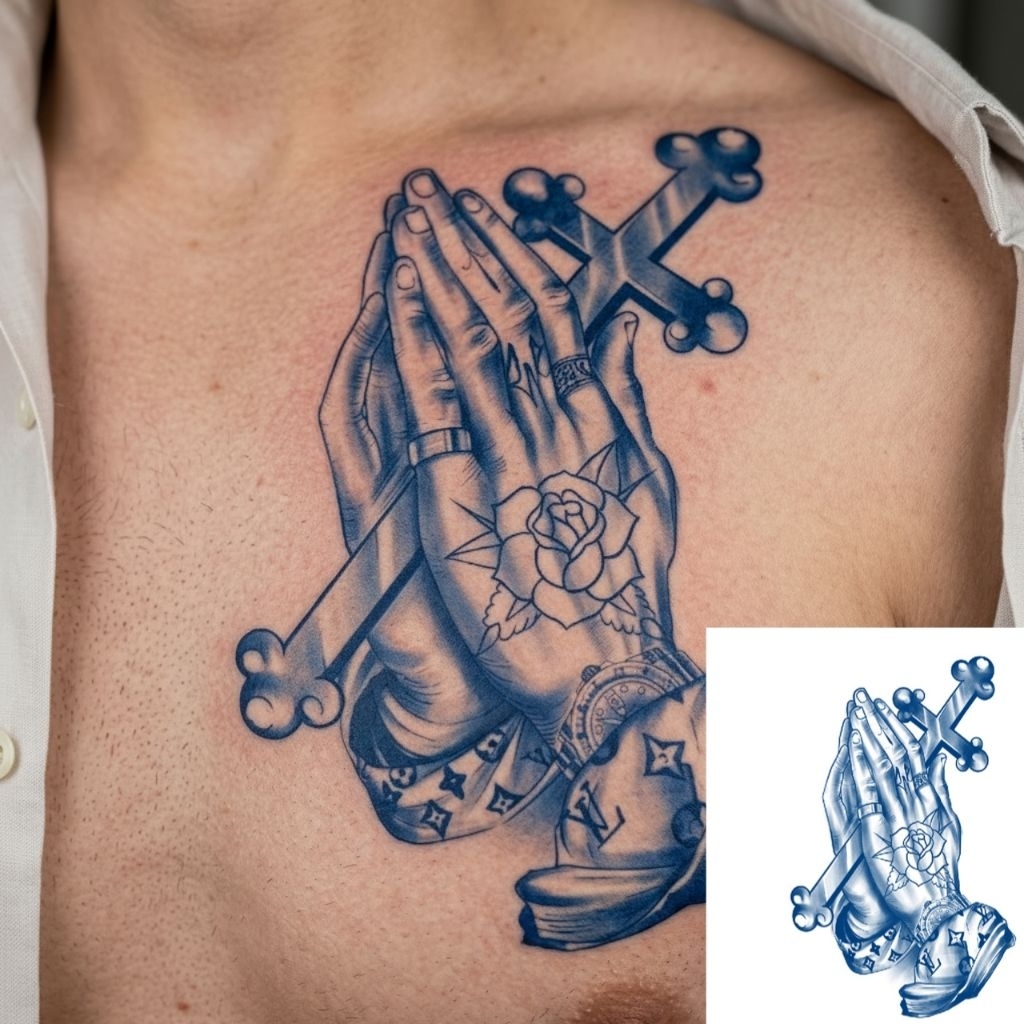 Tato Temporer Aesthetic GZ-422 Semi Permanen Tahan Lama Awet Anti Air Religi Tangan Pegang Salib