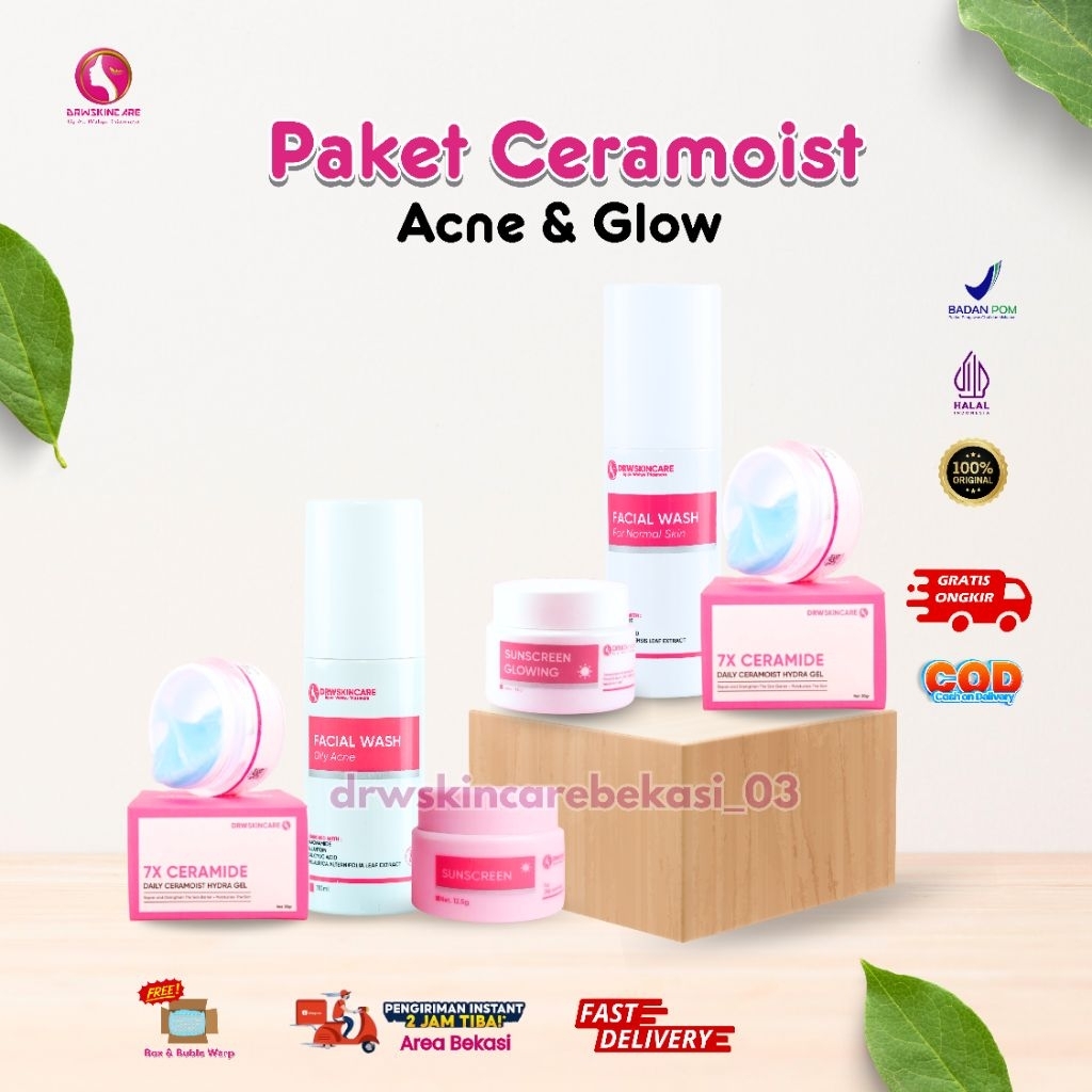 DRW Skincare Paket Ceramoist Glowing Paket Ceramoist Acne 7x Ceramide Ampuh Memperbaiki Skin Barrie 