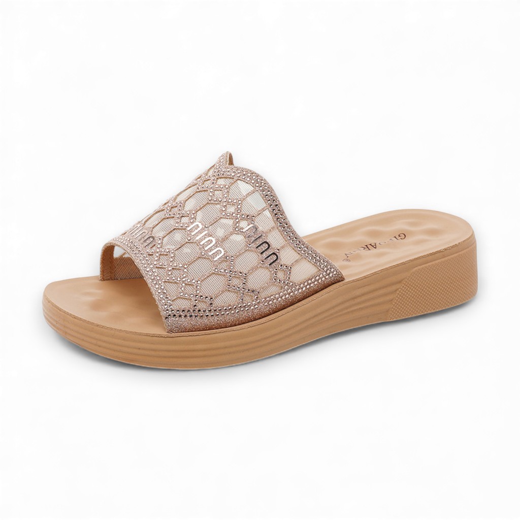 Sandal Wanita Pesta Model Sofiya - Sendal Cewek Flat Kondangan sandal  wedges motif permata wedge