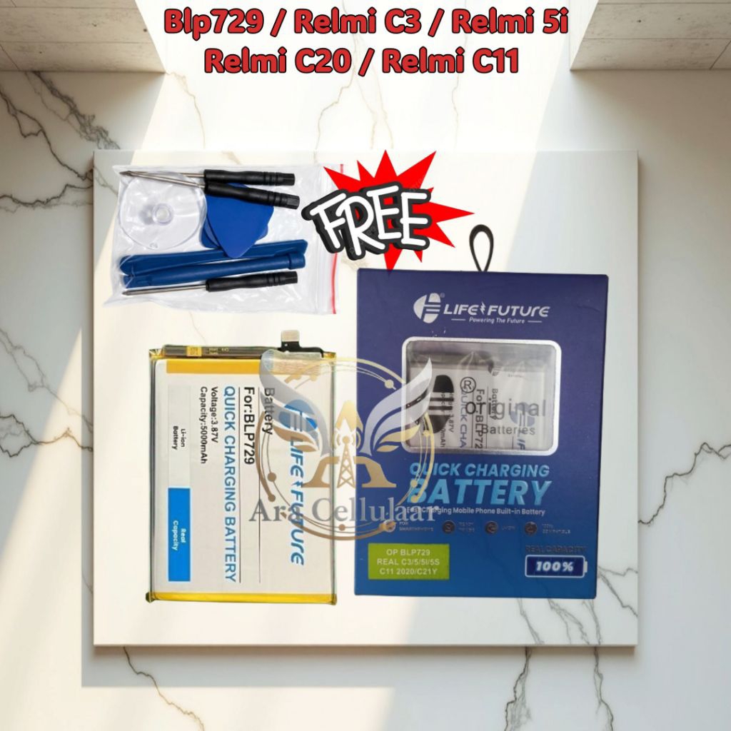 Batre Free Obeng Mini lf Op Blp729 / Relmi C3 / Relmi 5i / Relmi C20 / Relmi C11 Double power  Life 
