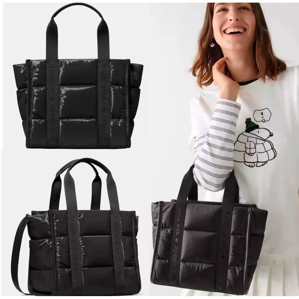 Tas Kate Spade Kip Puffy Small Tote Zip Black Crossbody Bag AUTHENTIC
