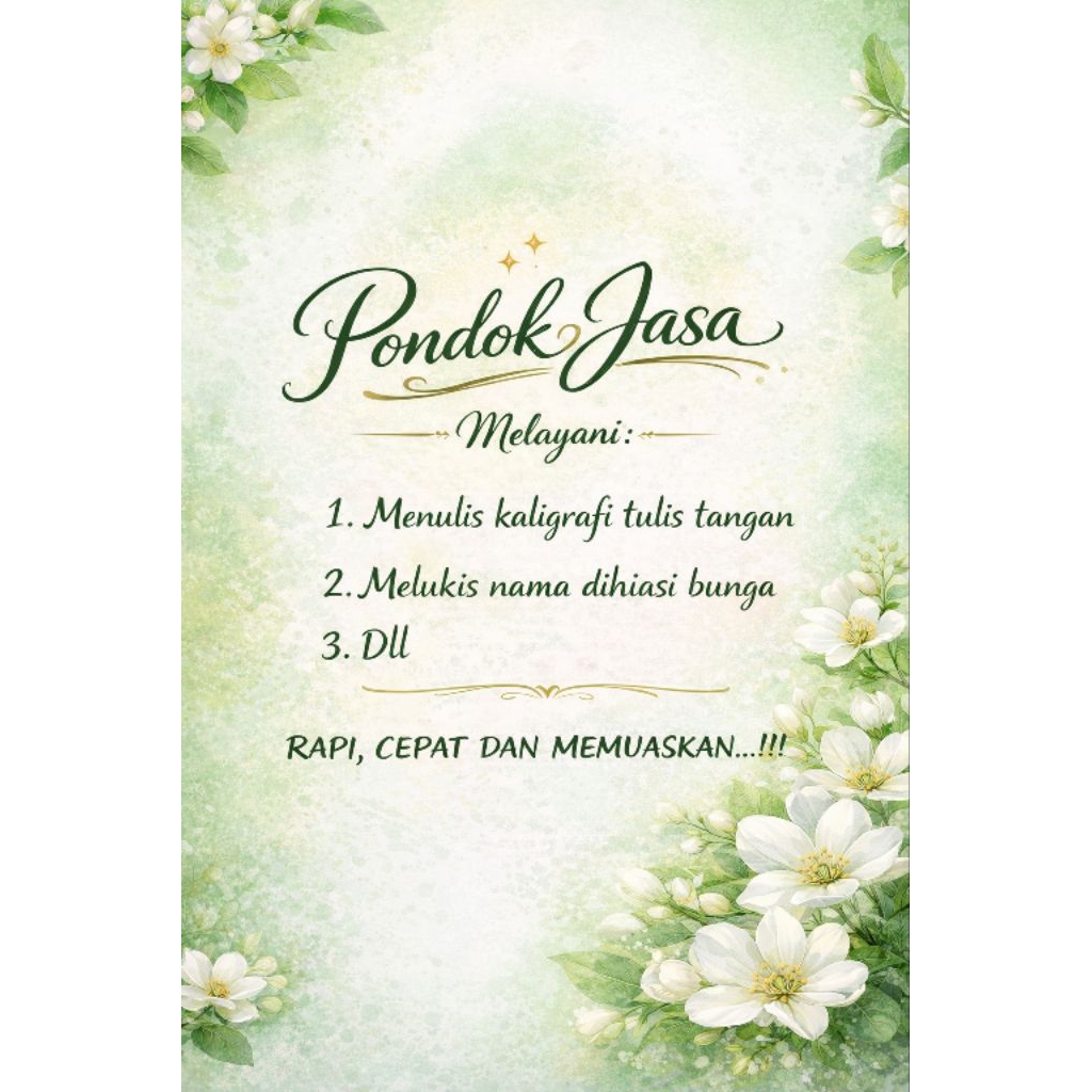Pondok jasa Tulis tangan, Edit teks, Kaligrafi tulis tangan dan Desain bunga tulis tangan