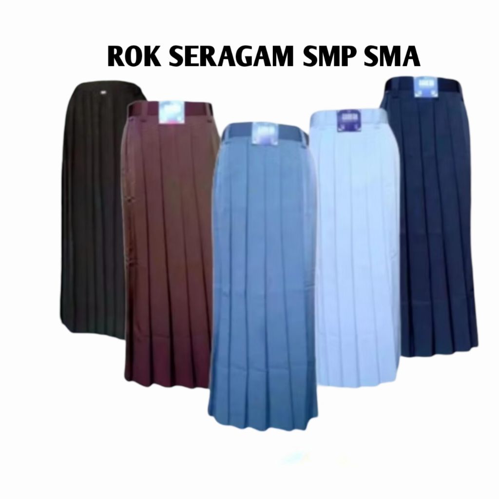 Rok Rempel Seragam Sekolah SMA SMP Abu Abu Biru Panjang Bahan Premium Nikita Drill