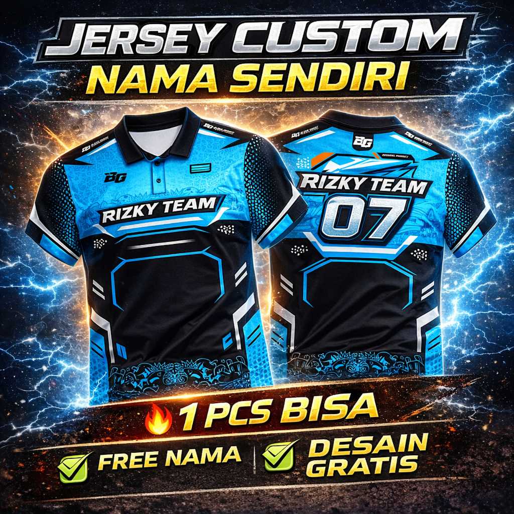 Jersey Custom Nama Sendiri Full Print Premium | 1pcs Bisa | Desain Gratis | Kaos Team Racing Futsal 